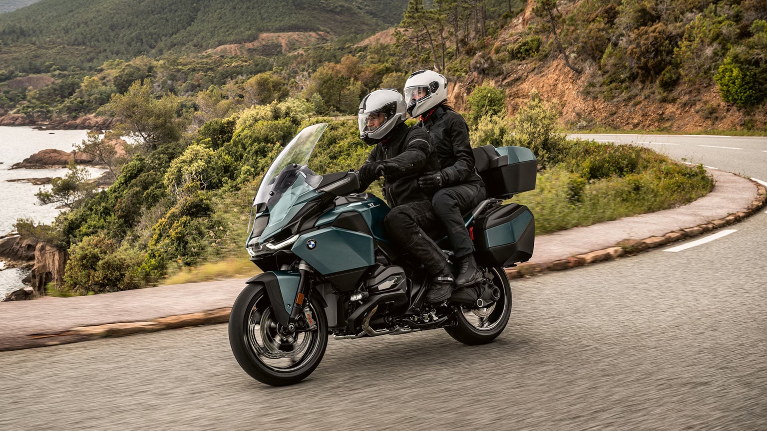 Two people riding on a 2026 BMW R 1300 RT in San Jose, CA