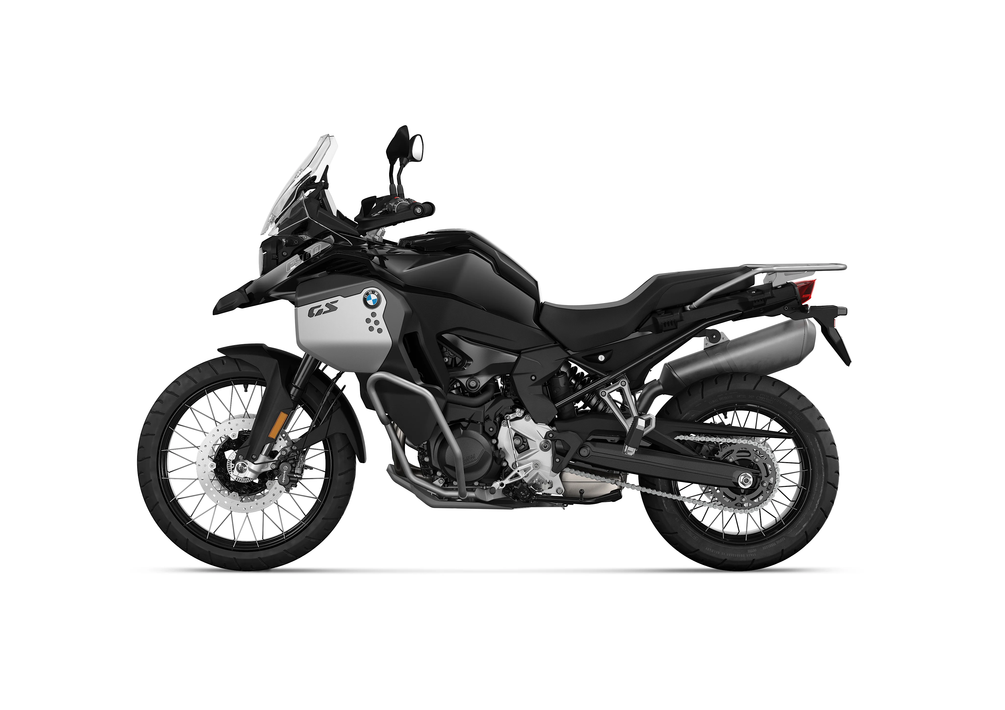 2026 BMW F 900 GS Adventure Blackstorm Metallic left side profile on a white background.